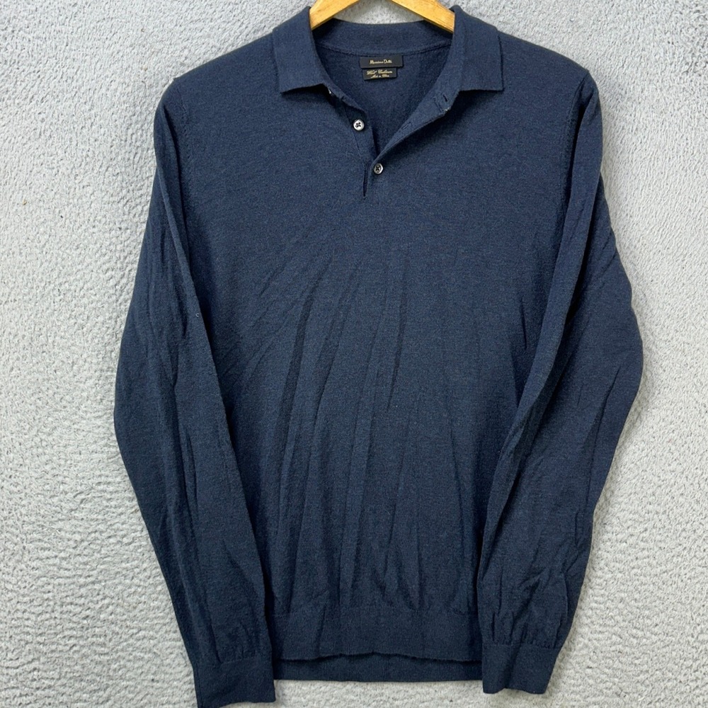 Massimo Dutti Wool Cashmere Blend Sweater Knit Polo Men Medium Black Long Sleeve
